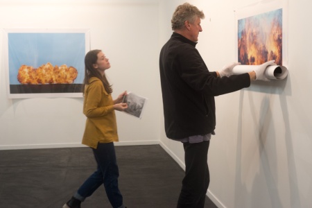 Colour Factory director Phil Virgo and gallery director Cathy Marshall installing the show.
